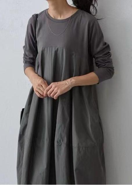 コクーン ワンピース 異素材 ロング丈 長袖 グレー系 大きいサイズ < 女性ファッション コクーン ワンピース 異素材 ロング丈 長袖 グレー系 大きいサイズ < 女性ファッションの