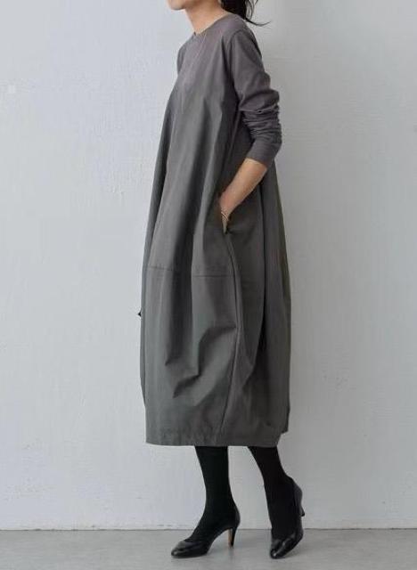 コクーン ワンピース 異素材 ロング丈 長袖 グレー系 大きいサイズ < 女性ファッション コクーン ワンピース 異素材 ロング丈 長袖 グレー系 大きいサイズ < 女性ファッションの