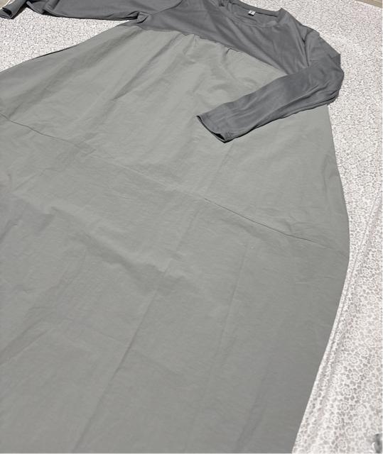 コクーン ワンピース 異素材 ロング丈 長袖 グレー系 大きいサイズ < 女性ファッション コクーン ワンピース 異素材 ロング丈 長袖 グレー系 大きいサイズ < 女性ファッションの