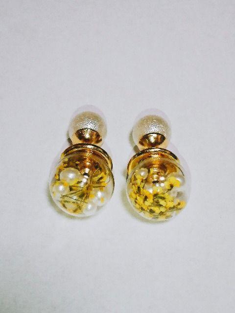 ガラスドームドライフラワーイエローナチュラルパールピアス☆ < 女性アクセサリー/時計  ガラスドームドライフラワーイエローナチュラルパールピアス☆  < 女性アクセサリー/時計の