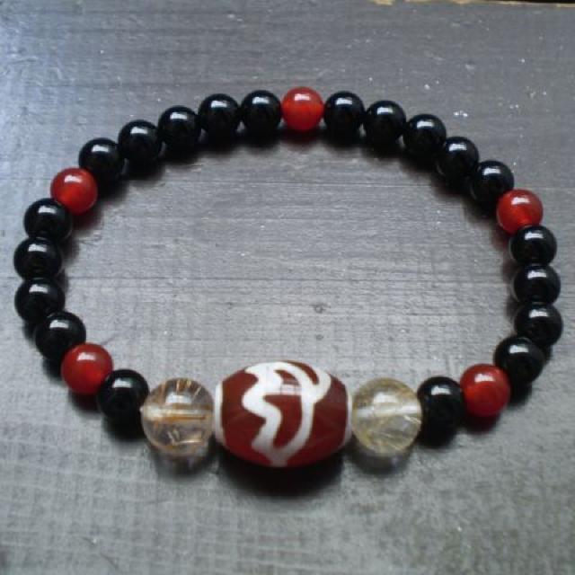 *蓮華天珠*オニキスxカーネリアンxルチルクォーツブレスレット < 女性アクセサリー/時計 *蓮華天珠*オニキスxカーネリアンxルチルクォーツブレスレット < 女性アクセサリー/時計の