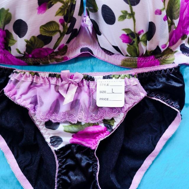 エロ可愛ッ.。。F80×LL柄。。フラワー×ドット柄シフォンブラジャー&ショーツセット。。グラマー大きいサイズパープル系 < 女性ファッション  エロ可愛ッ.。。F80×LL柄。。フラワー×ドット柄シフォンブラジャー&ショーツセット。。グラマー大きいサイズパープル系 < 女性ファッションの