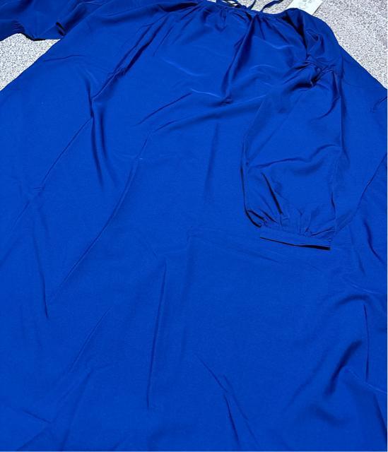 ワイド マキシ丈 ロング丈 ワンピース 紐リボン バルーン袖 ブルー 大きいサイズ < 女性ファッション ワイド マキシ丈 ロング丈 ワンピース 紐リボン バルーン袖 ブルー 大きいサイズ < 女性ファッションの