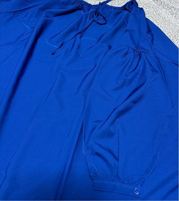 ワイド マキシ丈 ロング丈 ワンピース 紐リボン バルーン袖 ブルー 大きいサイズ < 女性ファッション ワイド マキシ丈 ロング丈 ワンピース 紐リボン バルーン袖 ブルー 大きいサイズ < 女性ファッションの