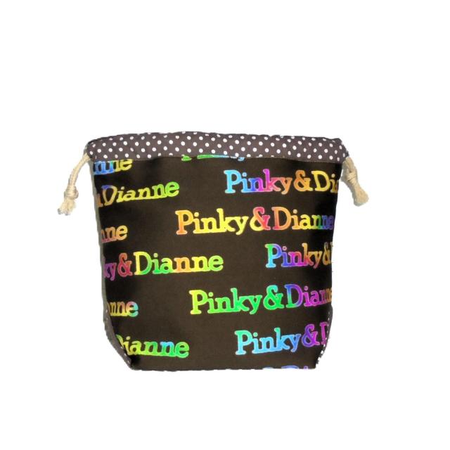 【底マチ幅が広い巾着】◆Pinky&Dianne◆レインボーロゴ×茶地 < 女性ファッション 【底マチ幅が広い巾着】◆Pinky&Dianne◆レインボーロゴ×茶地 < 女性ファッションの