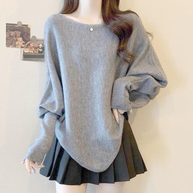 ニットセーター ドルマン ゆったり 裾不規則 ライトグレー 大きいサイズ < 女性ファッション ニットセーター ドルマン ゆったり 裾不規則 ライトグレー 大きいサイズ < 女性ファッションの