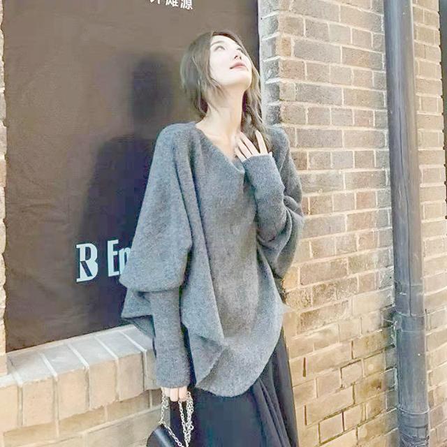 ニットセーター ドルマン ゆったり 裾不規則 ライトグレー 大きいサイズ < 女性ファッション ニットセーター ドルマン ゆったり 裾不規則 ライトグレー 大きいサイズ < 女性ファッションの