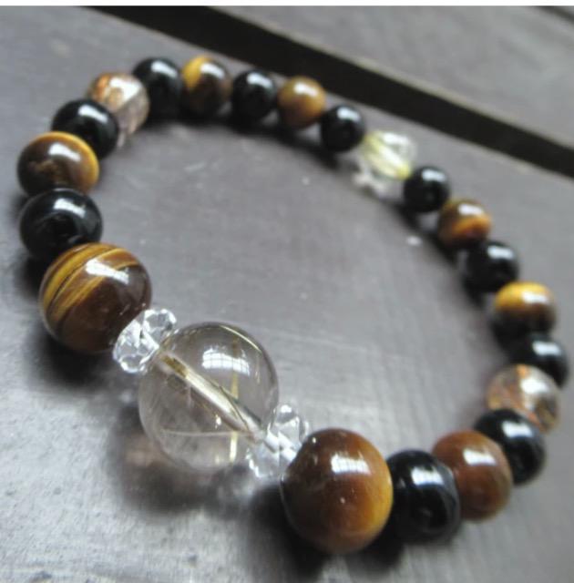 ルチルクォーツxタイガーアイxオニキスブレスレット 天然石 < 男性アクセサリー/時計 ルチルクォーツxタイガーアイxオニキスブレスレット 天然石 < 男性アクセサリー/時計の
