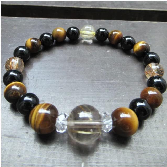 ルチルクォーツxタイガーアイxオニキスブレスレット 天然石 < 男性アクセサリー/時計 ルチルクォーツxタイガーアイxオニキスブレスレット 天然石 < 男性アクセサリー/時計の