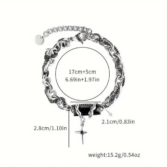 お試し価格490円★スタイリッシュなメンズ ブラック ラインストーン スター ブレスレット - チタン鋼、ガラスインレイ ブラック < 男性アクセサリー/時計  お試し価格490円★スタイリッシュなメンズ ブラック ラインストーン スター ブレスレット - チタン鋼、ガラスインレイ ブラック < 男性アクセサリー/時計の