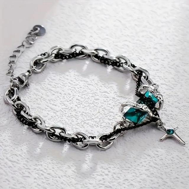 お試し価格490円★スタイリッシュなメンズ ブラック ラインストーン スター ブレスレット - チタン鋼、ガラスインレイ ブラック < 男性アクセサリー/時計  お試し価格490円★スタイリッシュなメンズ ブラック ラインストーン スター ブレスレット - チタン鋼、ガラスインレイ ブラック < 男性アクセサリー/時計の