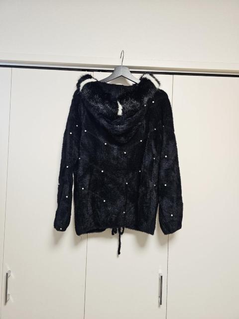 T's COLECTION ラインストーン フード黒白ファー ニットコートM-L < 女性ファッション T's COLECTION ラインストーン フード黒白ファー ニットコートM-L < 女性ファッションの