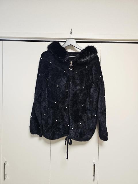 T's COLECTION ラインストーン フード黒白ファー ニットコートM-L < 女性ファッション T's COLECTION ラインストーン フード黒白ファー ニットコートM-L < 女性ファッションの