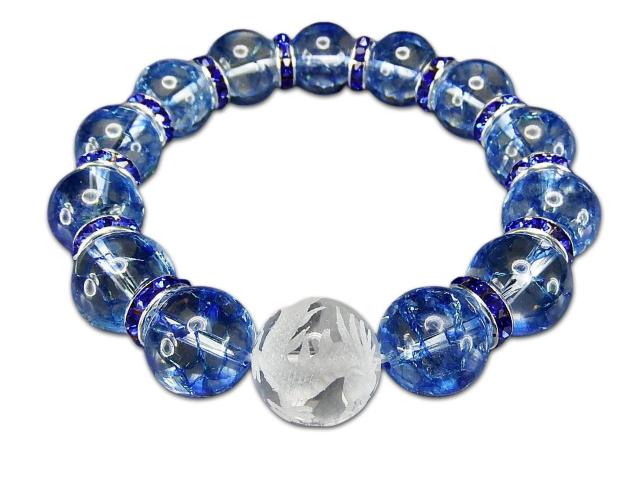 ブルークラック水晶風水龍手彫り水晶約16mm大玉天然石ブレスレットゴージャス < 男性アクセサリー/時計  ブルークラック水晶風水龍手彫り水晶約16mm大玉天然石ブレスレットゴージャス  < 男性アクセサリー/時計の