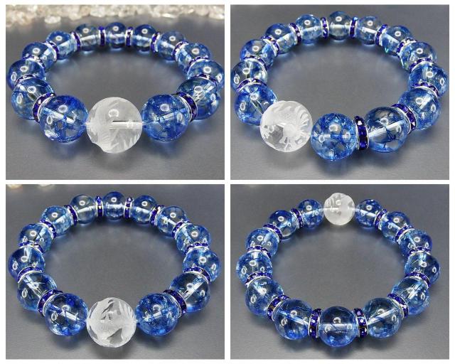 ブルークラック水晶風水龍手彫り水晶約16mm大玉天然石ブレスレットゴージャス < 男性アクセサリー/時計  ブルークラック水晶風水龍手彫り水晶約16mm大玉天然石ブレスレットゴージャス < 男性アクセサリー/時計の