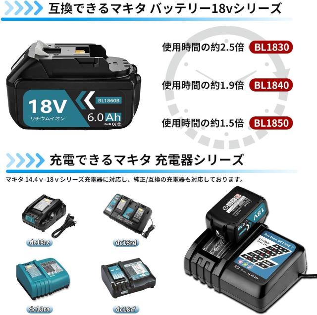 マキタ互換 18v バッテリー BL1860B 6.0Ah大容量 2個 < ペット/手芸/園芸  マキタ互換 18v バッテリー BL1860B 6.0Ah大容量 2個 < ペット/手芸/園芸の