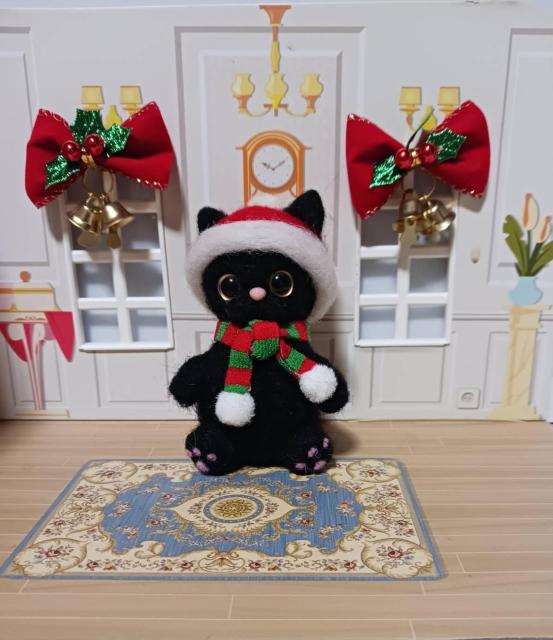 クリスマスの黒猫ちゃん  羊毛フェルト < ペット/手芸/園芸  クリスマスの黒猫ちゃん  羊毛フェルト  < ペット/手芸/園芸の