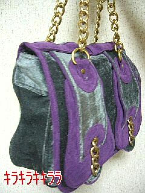 《New》ゴールドチェーン★パイル*ショルダーバッグ<グレー&パープル> < 女性ファッション  《New》ゴールドチェーン★パイル*ショルダーバッグ<グレー&パープル> < 女性ファッションの