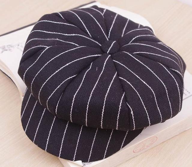 送料無料 レディース 帽子 ストライプ柄 キャスケット ブラック < 女性ファッション  送料無料 レディース 帽子 ストライプ柄 キャスケット ブラック < 女性ファッションの