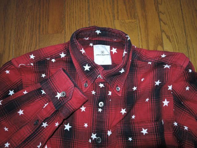 uniform experiment ユニフォームエクスペリメント ★星柄ドット チェックシャツ 1 赤黒 < ブランド  uniform experiment ユニフォームエクスペリメント ★星柄ドット チェックシャツ 1 赤黒 < ブランドの