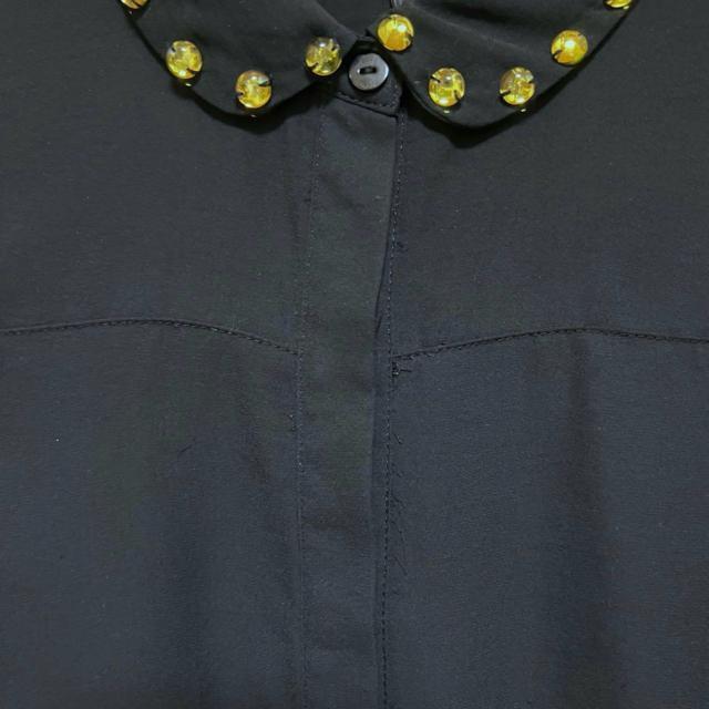 【美品】ビジュー襟ノースリーブカットソーシャツ/H&M/サイズM/黒 < 女性ファッション  【美品】ビジュー襟ノースリーブカットソーシャツ/H&M/サイズM/黒 < 女性ファッションの