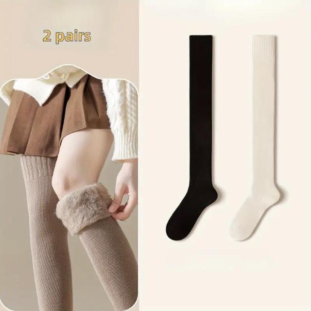 超お買い得1290円★あったか編み込みニーハイソックス、2個セット、冬用、伸縮性抜群 ブラック + ミルクホワイト < 女性ファッション  超お買い得1290円★あったか編み込みニーハイソックス、2個セット、冬用、伸縮性抜群 ブラック + ミルクホワイト  < 女性ファッションの
