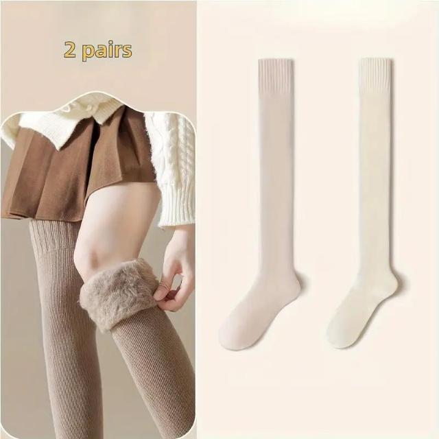 超お買い得1290円★あったか編み込みニーハイソックス、2個セット、冬用、伸縮性抜群 ブラック + ミルクホワイト < 女性ファッション  超お買い得1290円★あったか編み込みニーハイソックス、2個セット、冬用、伸縮性抜群 ブラック + ミルクホワイト < 女性ファッションの