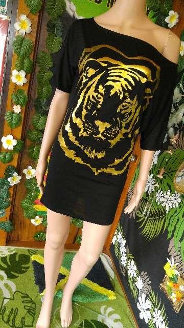 BIG虎箔プリが超目立つッ(*^¬^*)オフショルミニワンピ♪ < 女性ファッション  BIG虎箔プリが超目立つッ(*^¬^*)オフショルミニワンピ♪  < 女性ファッションの