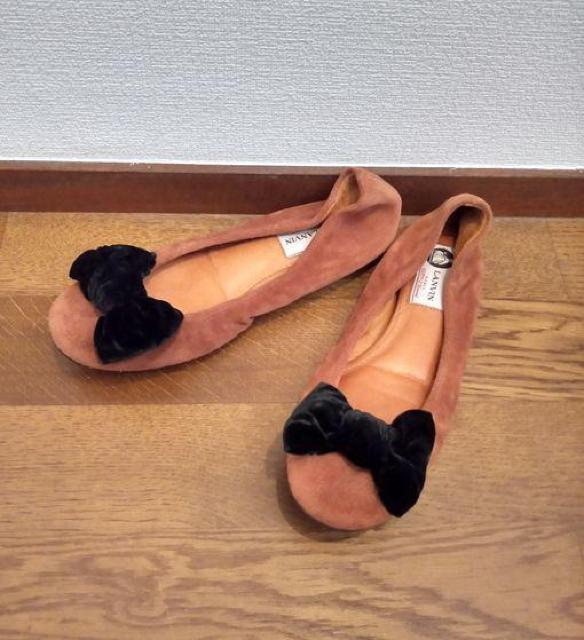 ランバン◆フラット リボン バレエ シューズ パンプス ブラウン 22p < ブランド  ランバン◆フラット リボン バレエ シューズ パンプス ブラウン 22p  < ブランドの