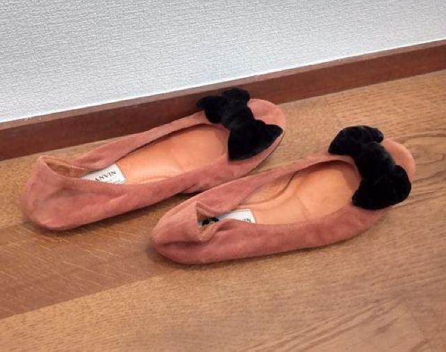 ランバン◆フラット リボン バレエ シューズ パンプス ブラウン 22p < ブランド  ランバン◆フラット リボン バレエ シューズ パンプス ブラウン 22p < ブランドの