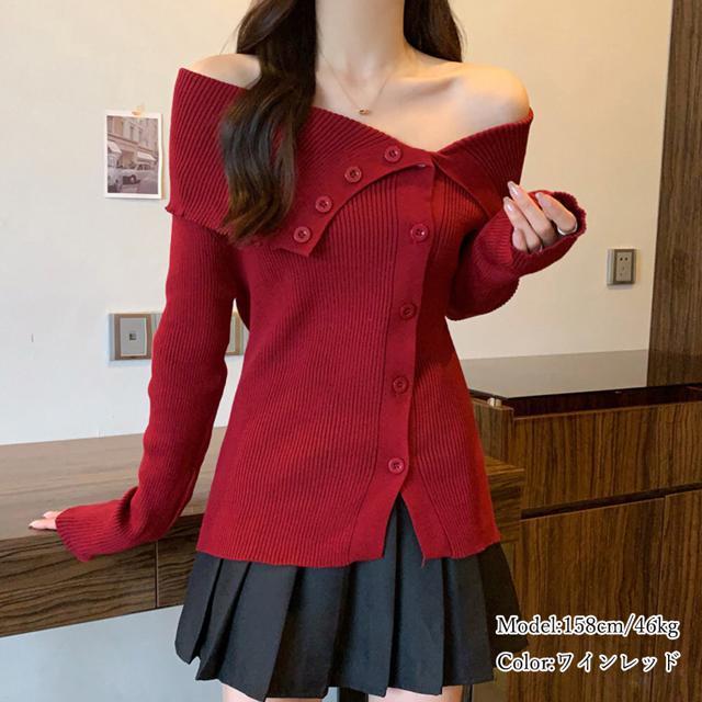 送料無料 新品 ニットトップス オフショルダーリブニット < 女性ファッション  送料無料 新品 ニットトップス オフショルダーリブニット < 女性ファッションの