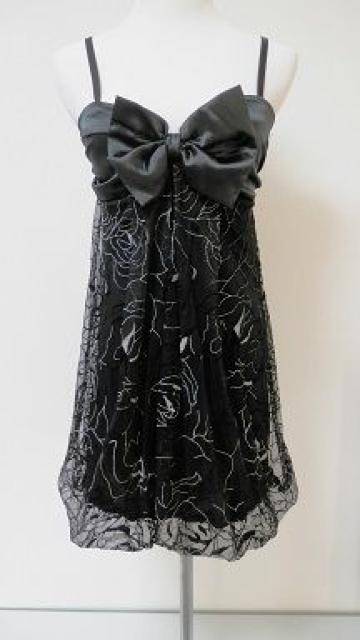 インポート黒リボンシルバーローズ薔薇ワンピドレスAライン < 女性ファッション インポート黒リボンシルバーローズ薔薇ワンピドレスAライン < 女性ファッションの