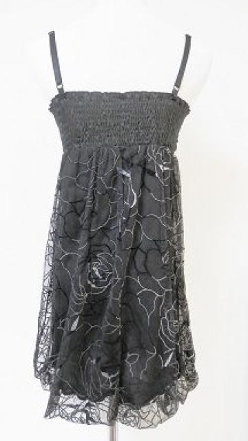 インポート黒リボンシルバーローズ薔薇ワンピドレスAライン < 女性ファッション インポート黒リボンシルバーローズ薔薇ワンピドレスAライン < 女性ファッションの