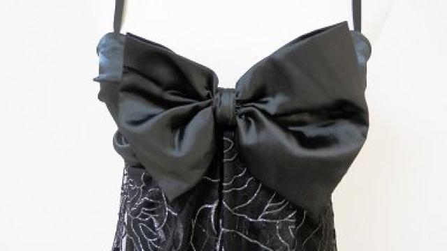 インポート黒リボンシルバーローズ薔薇ワンピドレスAライン < 女性ファッション インポート黒リボンシルバーローズ薔薇ワンピドレスAライン < 女性ファッションの