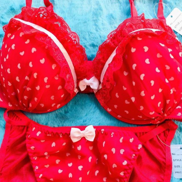 エロ可愛ッ。。F80×LL。。プチハート柄シフォンブラジャー&ショーツセット。。グラマー大きいサイズ赤レッドロリ姫ちゃん < 女性ファッション  エロ可愛ッ。。F80×LL。。プチハート柄シフォンブラジャー&ショーツセット。。グラマー大きいサイズ赤レッドロリ姫ちゃん < 女性ファッションの
