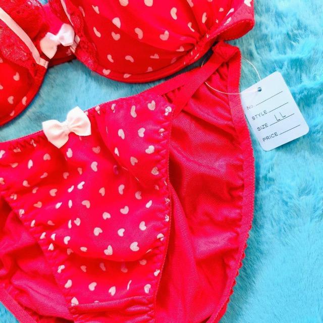 エロ可愛ッ。。F80×LL。。プチハート柄シフォンブラジャー&ショーツセット。。グラマー大きいサイズ赤レッドロリ姫ちゃん < 女性ファッション  エロ可愛ッ。。F80×LL。。プチハート柄シフォンブラジャー&ショーツセット。。グラマー大きいサイズ赤レッドロリ姫ちゃん < 女性ファッションの