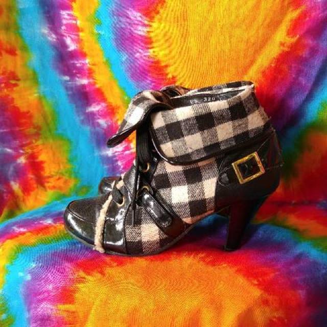 激カワッ(o´▽`o)ブロックチェック柄ショートブーツ□L□ < 女性ファッション 激カワッ(o´▽`o)ブロックチェック柄ショートブーツ□L□ < 女性ファッションの