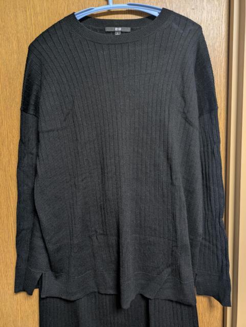 ユニクロUNIQLO美品黒ウール混リブストレッチニットセットアップリブ丸首セーターウエストゴムリブタイトスカートL11号12号 < ブランド  ユニクロUNIQLO美品黒ウール混リブストレッチニットセットアップリブ丸首セーターウエストゴムリブタイトスカートL11号12号 < ブランドの