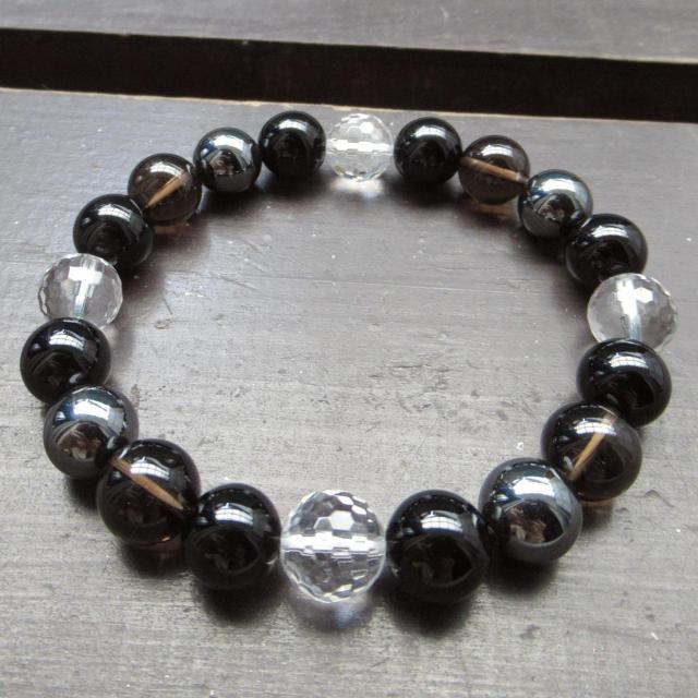 スモーキークォーツxオニキスxヘマタイトxカット水晶 < 男性アクセサリー/時計 スモーキークォーツxオニキスxヘマタイトxカット水晶 < 男性アクセサリー/時計の