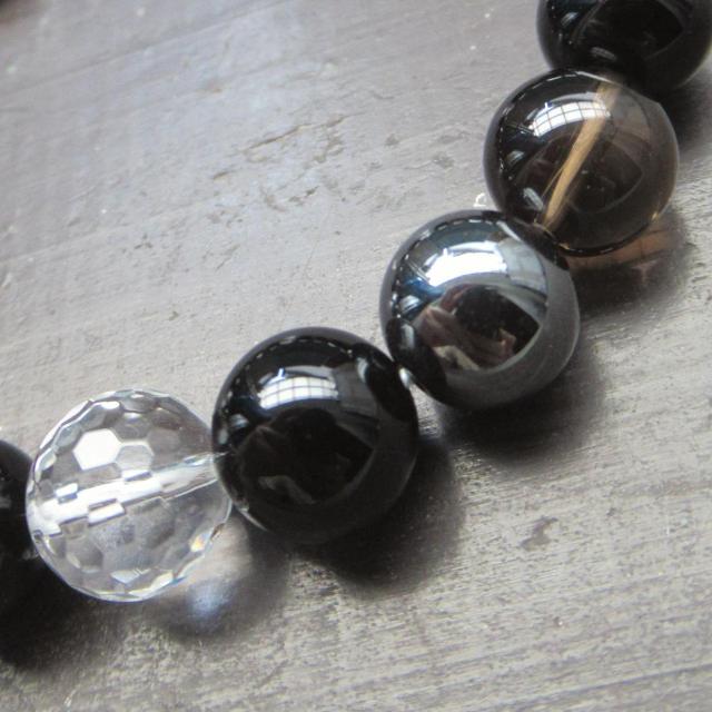 スモーキークォーツxオニキスxヘマタイトxカット水晶 < 男性アクセサリー/時計 スモーキークォーツxオニキスxヘマタイトxカット水晶 < 男性アクセサリー/時計の