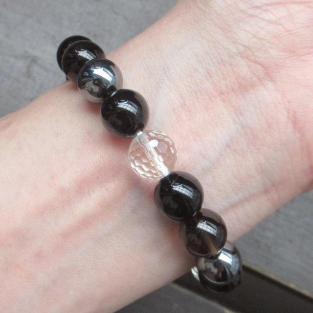 スモーキークォーツxオニキスxヘマタイトxカット水晶 < 男性アクセサリー/時計 スモーキークォーツxオニキスxヘマタイトxカット水晶 < 男性アクセサリー/時計の