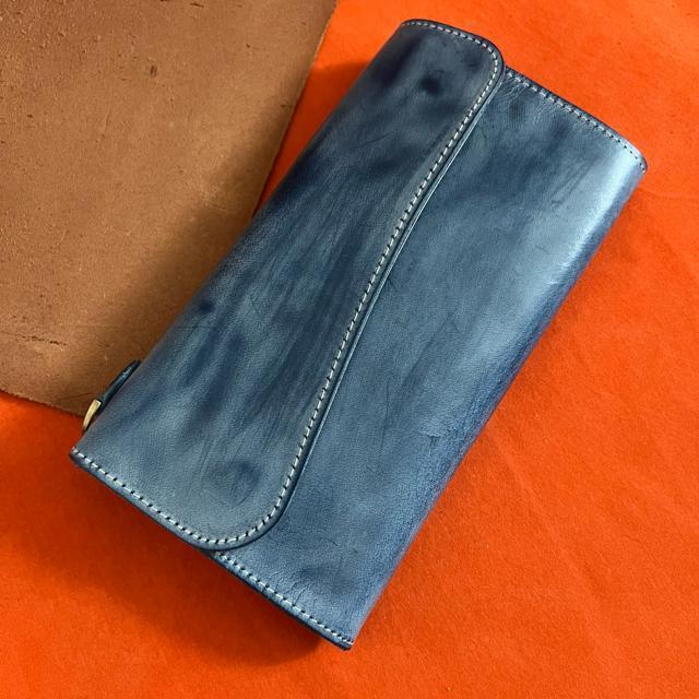ネイビー ブルー系 長財布 本革 ブライドルレザー メンズ ヌメ革 ロングウォレット レザー  牛革 < 男性ファッション  ネイビー ブルー系 長財布 本革 ブライドルレザー メンズ ヌメ革 ロングウォレット レザー  牛革  < 男性ファッションの