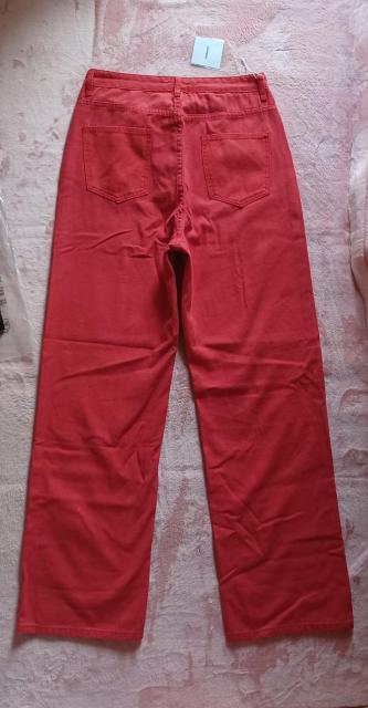 ★大きいサイズ脚長効果★赤レッドビタミンカラー可愛い♪綿コットン快適天然素材♪ロングワイドストレート☆お洒落カラーデニムパンツ < 女性ファッション  ★大きいサイズ脚長効果★赤レッドビタミンカラー可愛い♪綿コットン快適天然素材♪ロングワイドストレート☆お洒落カラーデニムパンツ < 女性ファッションの