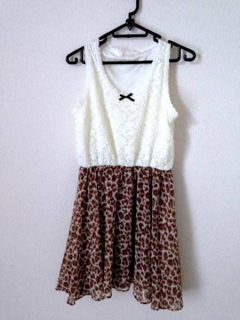 新品■可愛い♪ふわふわレーストップス ヒョウ柄スカート ノースリーブ ワンピー < 女性ファッション  新品■可愛い♪ふわふわレーストップス ヒョウ柄スカート ノースリーブ ワンピー  < 女性ファッションの