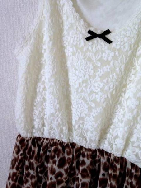 新品■可愛い♪ふわふわレーストップス ヒョウ柄スカート ノースリーブ ワンピー < 女性ファッション  新品■可愛い♪ふわふわレーストップス ヒョウ柄スカート ノースリーブ ワンピー < 女性ファッションの