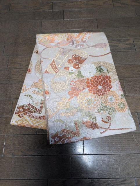 USED、丸帯、ホワイトベージュに柄 < 女性ファッション  USED、丸帯、ホワイトベージュに柄  < 女性ファッションの