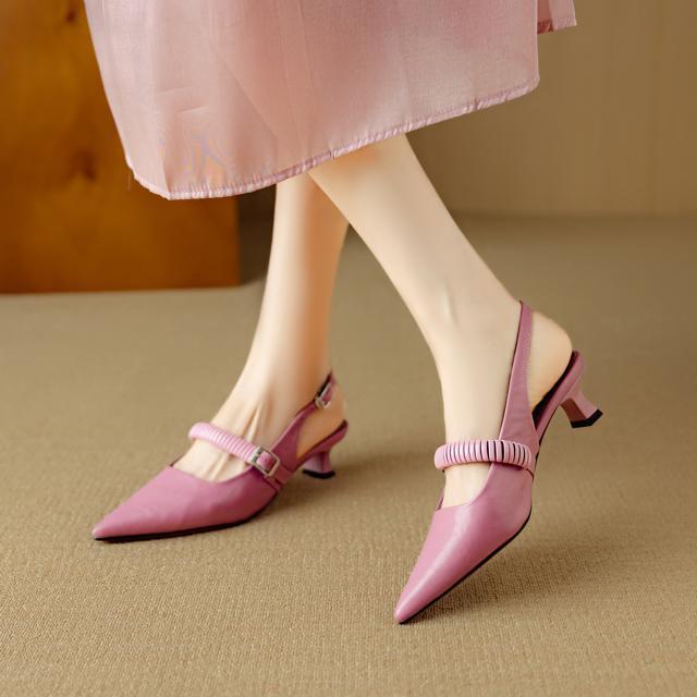 ポインテッドトゥラムレザーバックストラップサンダル全3色 < 女性ファッション  ポインテッドトゥラムレザーバックストラップサンダル全3色 < 女性ファッションの