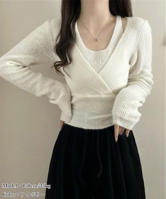 送料無料 新品 レイヤードニットトップス ホルターネック < 女性ファッション  送料無料 新品 レイヤードニットトップス ホルターネック < 女性ファッションの