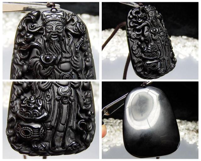 商売繁栄オブシディアン財神彫刻銀925パーツ天然石ネックレス902-500 < 男性アクセサリー/時計  商売繁栄オブシディアン財神彫刻銀925パーツ天然石ネックレス902-500 < 男性アクセサリー/時計の