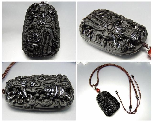 商売繁栄オブシディアン財神彫刻銀925パーツ天然石ネックレス902-500 < 男性アクセサリー/時計  商売繁栄オブシディアン財神彫刻銀925パーツ天然石ネックレス902-500 < 男性アクセサリー/時計の